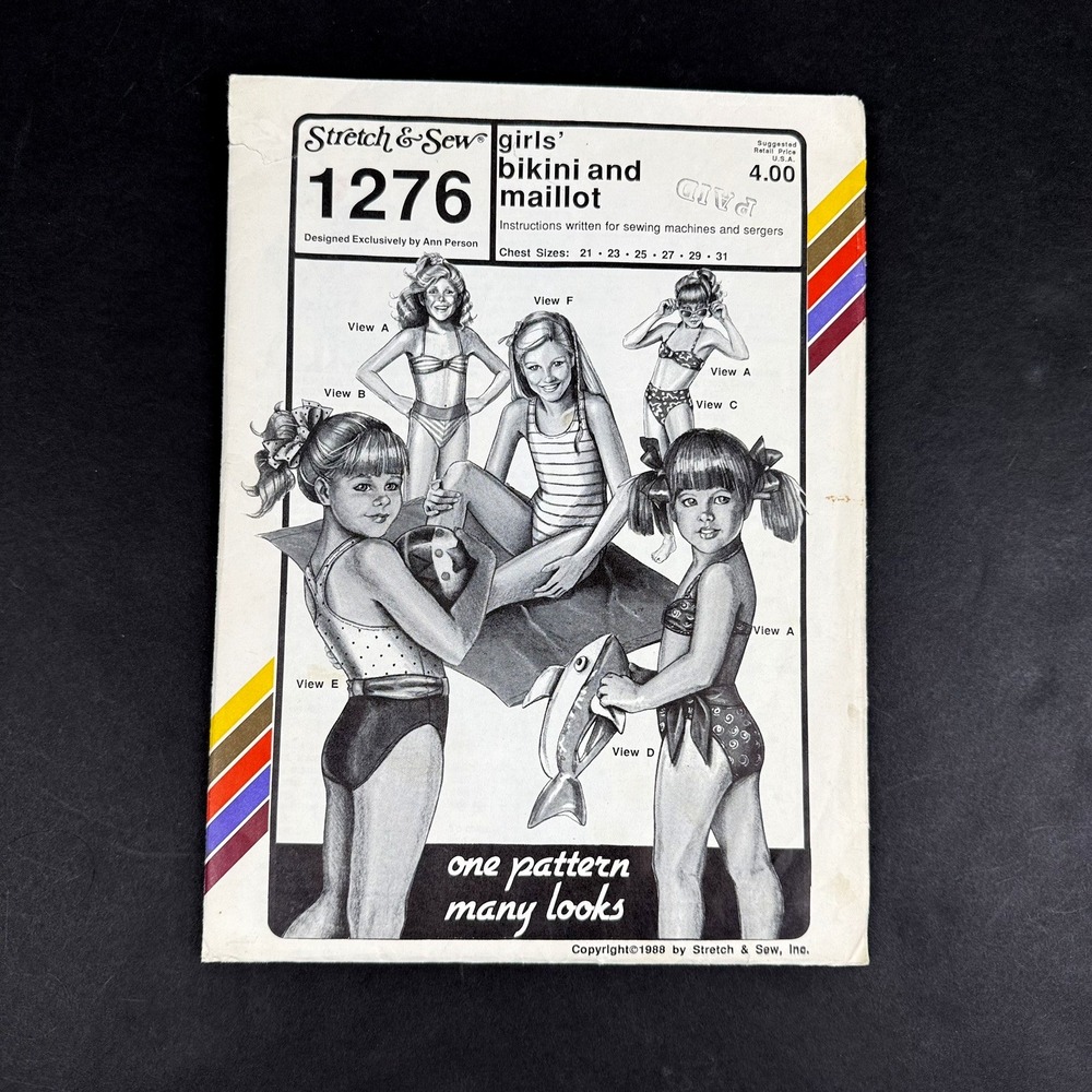 Vintage 80s UNCUT Girls Bandeau Bikini Swimsuit Suit Sewing Pattern Ann Person